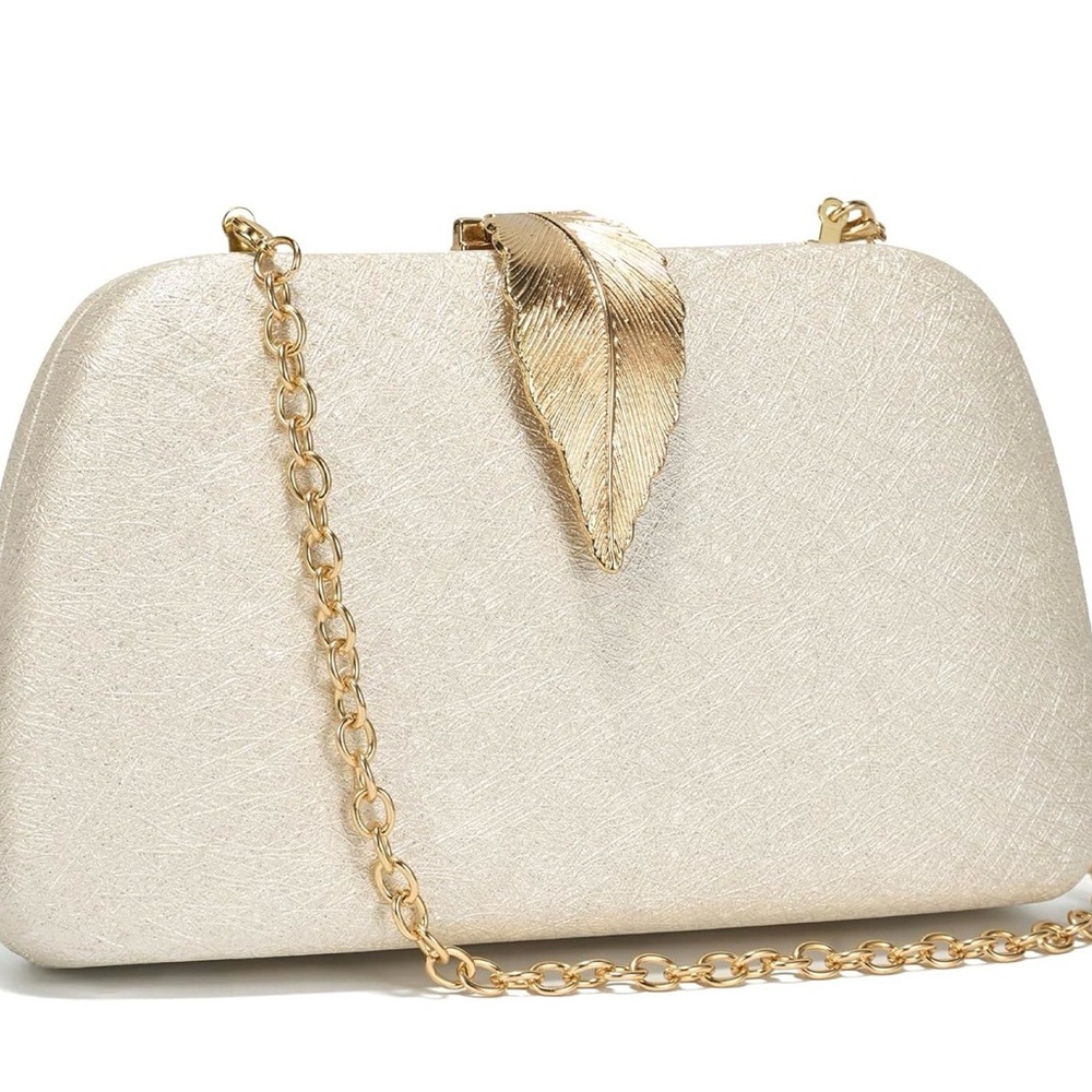 Gold Leaf Accent Cream Clutch